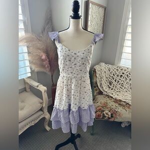 Umgee Floral Gingham Ruffle Strap Dress Size Large